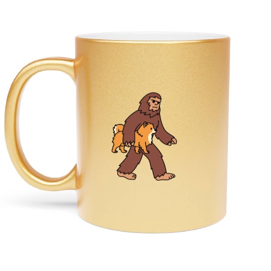 Bigfoot Sasquatch Walking Pomeranian Metallic Mugs