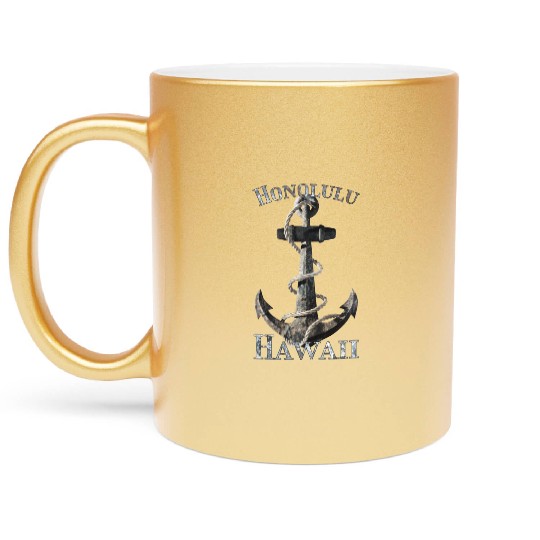 Honolulu Hawaii Nautical Anchor Sailing Metallic Mugs