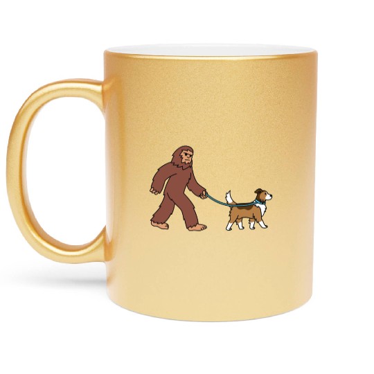 Bigfoot Sasquatch Walking Shetland Sheepdog Metallic Mugs