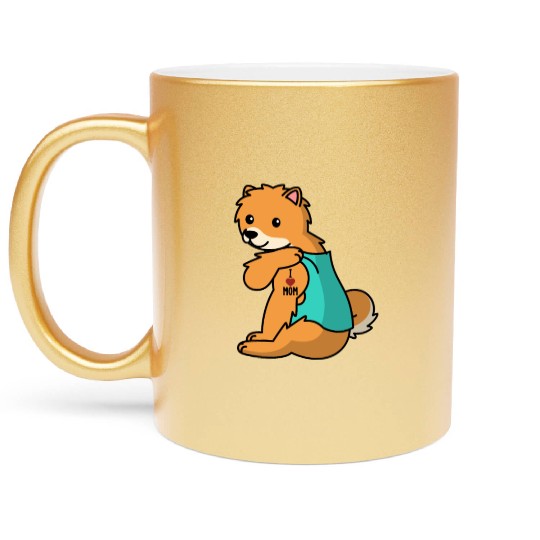 I Love Mom Tattoo Pomeranian Metallic Mugs