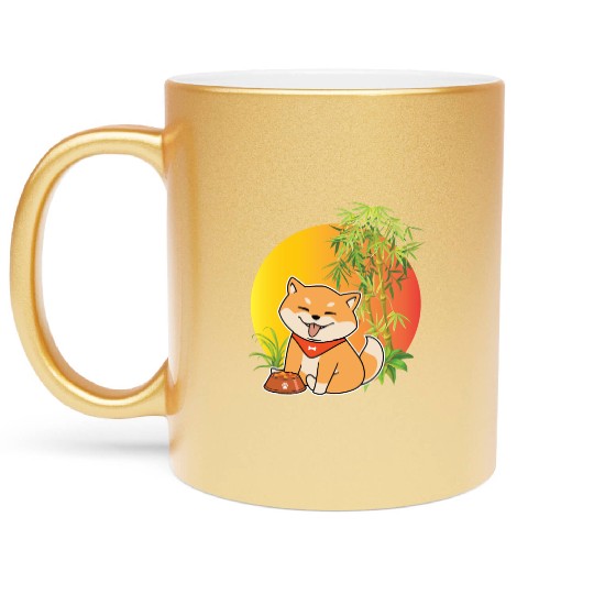 Shiba Inu Japanese Dog Breed Bamboo Plant Hunting Metallic Mugs