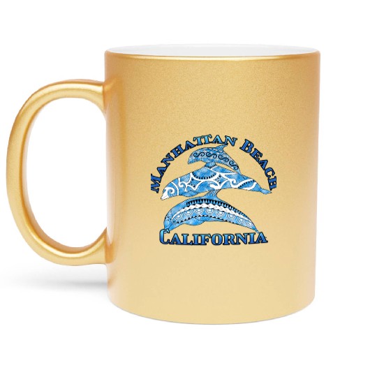 Manhattan Beach California Vacation Tribal Dolphin Metallic Mugs