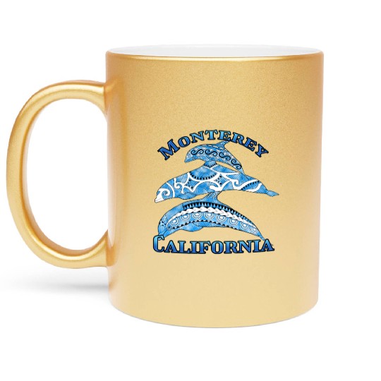 Monterey California Vacation Tribal Dolphins Metallic Mugs