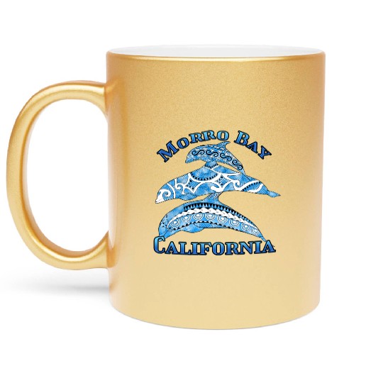 Morro Bay California Vacation Tribal Dolphins Metallic Mugs