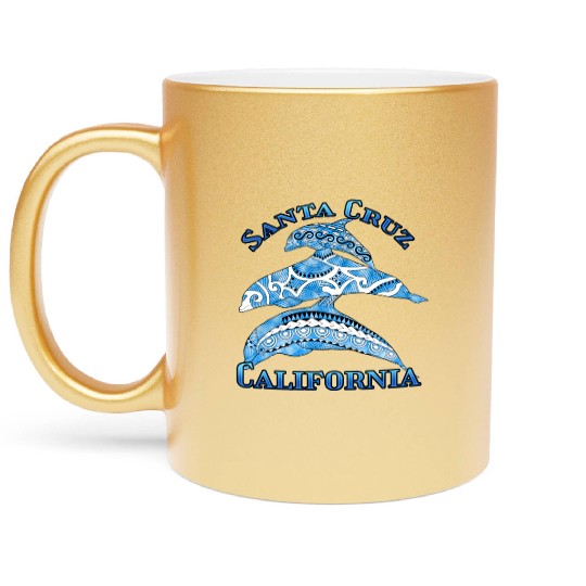 Santa Cruz California Vacation Tribal Dolphins Metallic Mugs