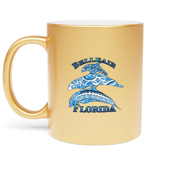 Belleair Florida Vacation Tribal Dolphins Metallic Mugs