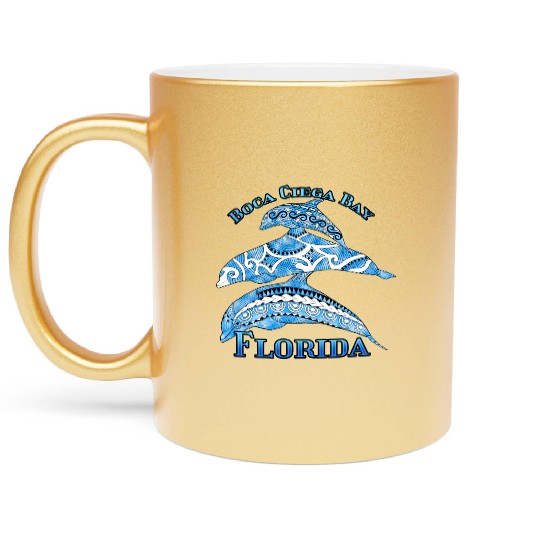 Boca Ciega Bay Florida Vacation Tribal Dolphins Metallic Mugs