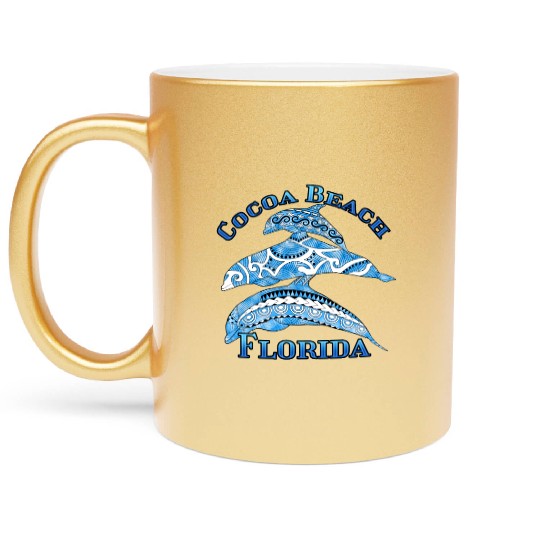 Cocoa Beach Florida Vacation Tribal Dolphins Metallic Mugs
