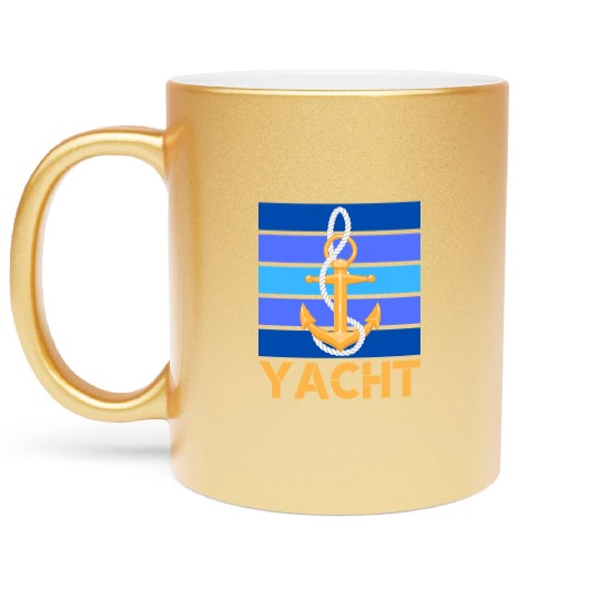 YACHT ANCHOR ORANGE AND BLUE OCEAN SEA CAPTAIN Metallic Mugs