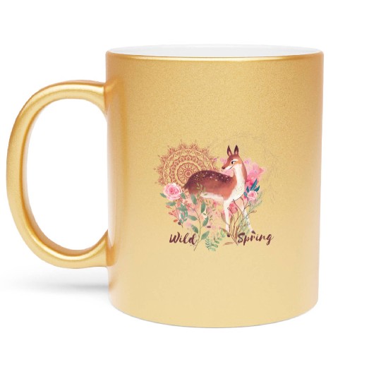 Sweet Deer In Wild Spring - 5 Metallic Mugs