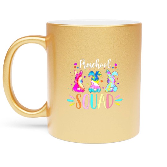 Cute Bunnies Preschool Teacher Squad Easter Day Metallic Mugs