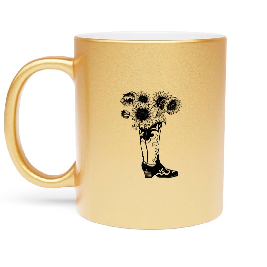 Boot, cowgirl, cowboy, boots, sunflowers, flowers Metallic Mugs
