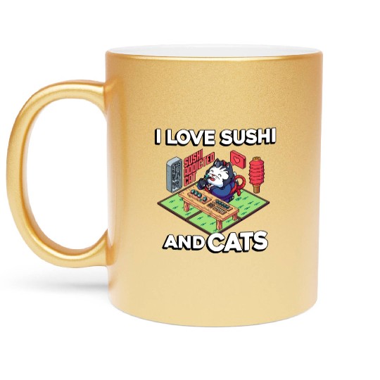 I Love Sushi And Cats, Sushi Lover, Japan, Metallic Mugs