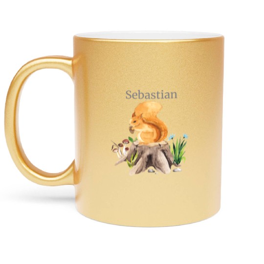Waldtier Squirrel Flowers Name Sebastian Metallic Mugs