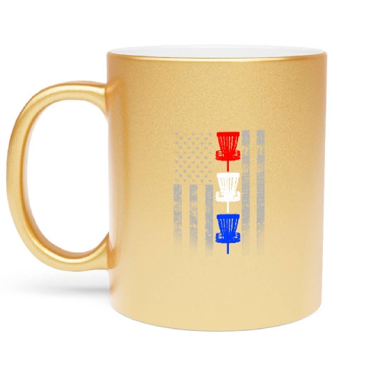 Red White and Blue Disc Golf Flag Metallic Mugs