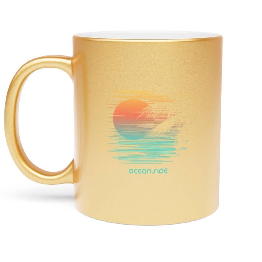 Artistic Oceanside California Palm Tree Vacation Metallic Mugs
