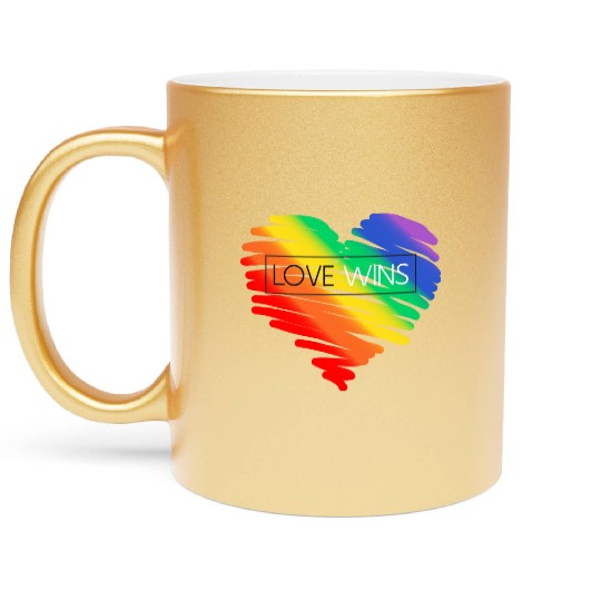 LGBT Rainbow Heart Love Wins Gay Lesbian Trans Bi Metallic Mugs