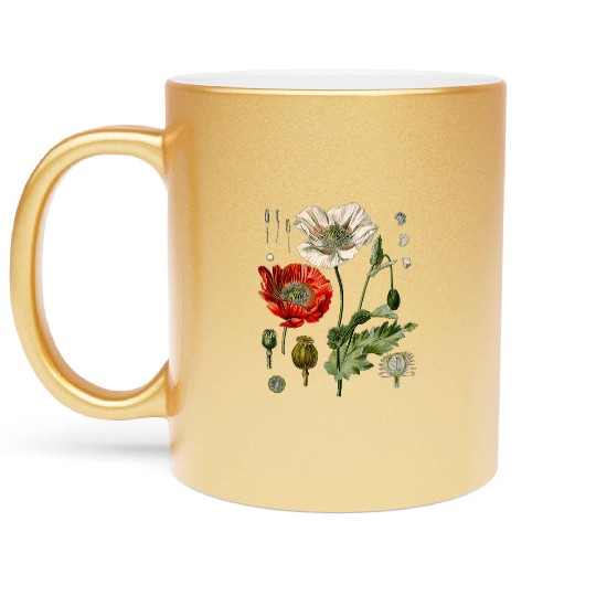 Red Poppy flower Botanical Poppies Red Poppy Metallic Mugs