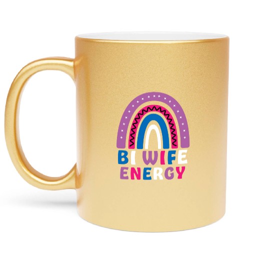 Bi Wife Energy Gay Pride Lesbian LGBT Rainbow Metallic Mugs