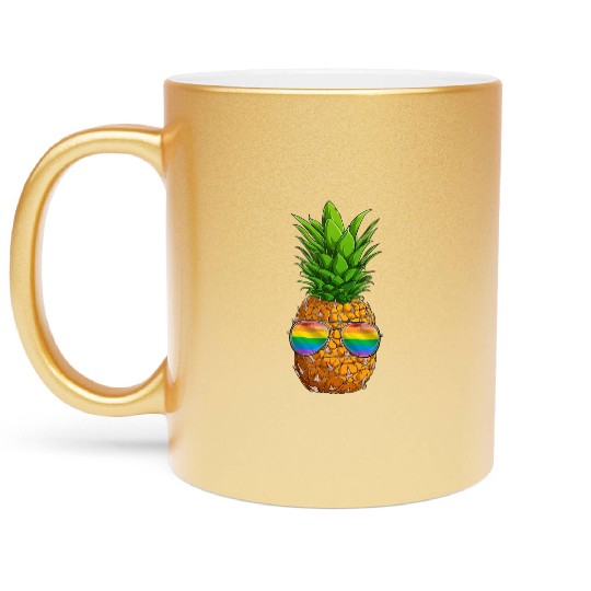 Funny Pineapple LGBT Rainbow Gay Pride Metallic Mugs