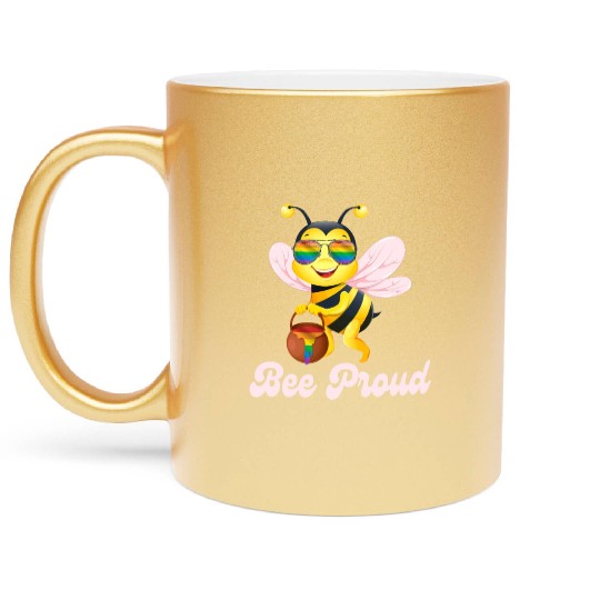 Proud Bee LGBTQ Pride Rainbow Flag Honey Metallic Mugs