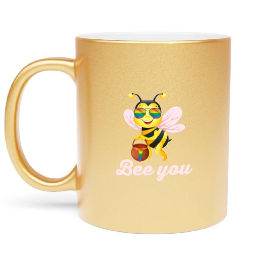 Cute Bee LGBT Gay Lesbian Pride Rainbow Honey Metallic Mugs