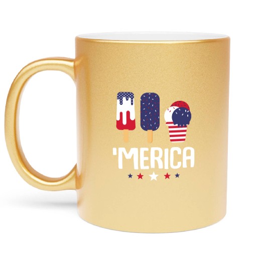Merica Ice Cream Lover Popsicles US Flag Metallic Mugs