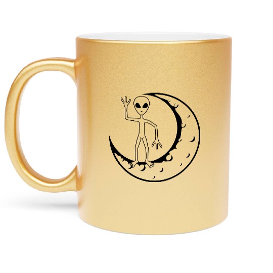 Standing moon alien waving Metallic Mugs