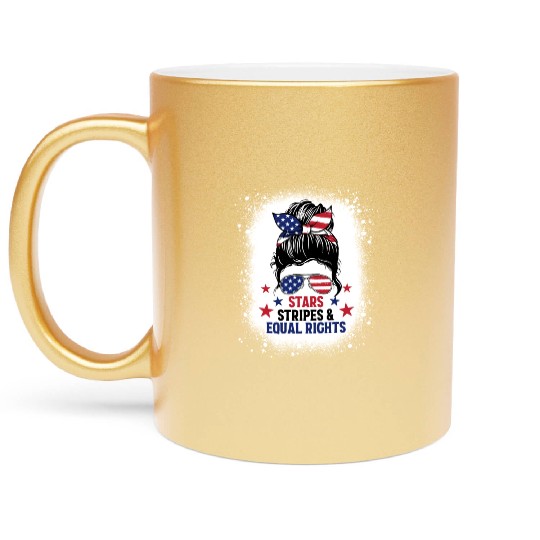 USA Messy Bun Bleached Stars Stripes Equal Rights Metallic Mugs