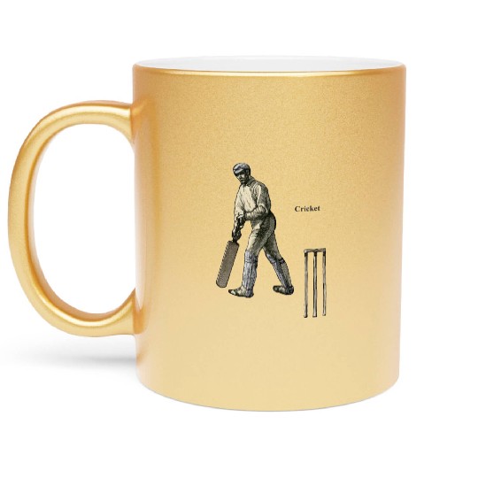 Vintage Cricket Player with a Bat and Wicket URM Metallic Mugs