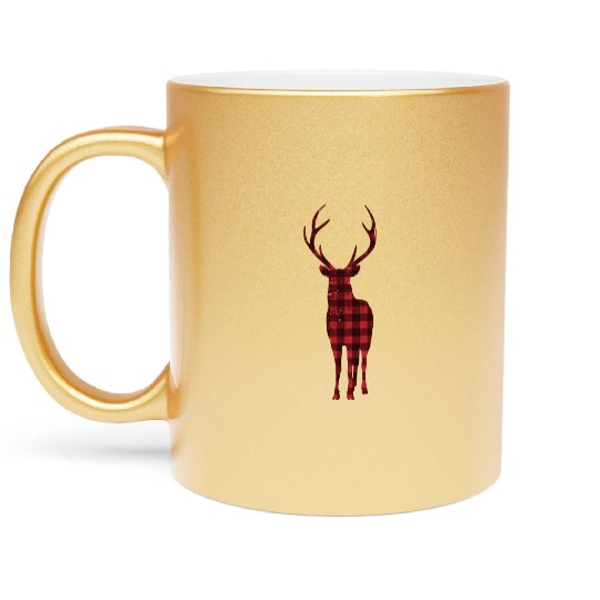 Buffalo Check Woodland Deer In Red Plaid Metallic Mugs