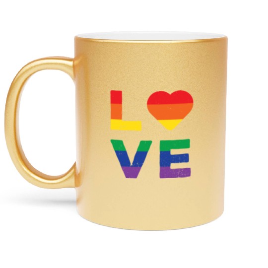 LGBT LOVE Rainbow Heart Gay Lesbian Equality Gift Metallic Mugs