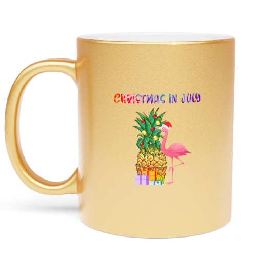 Christmas In July Pineapple Xmas Tree Lights Metallic Mugs