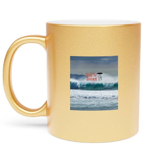 North Shore Hawaii Ocean Wave Metallic Mugs