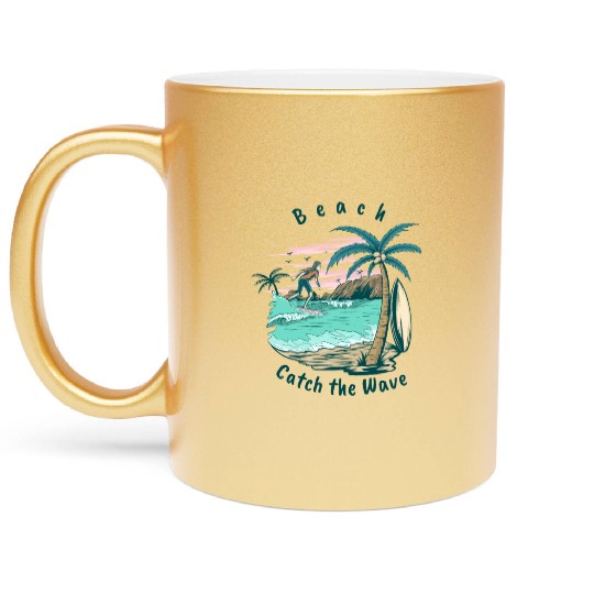 Beach Catch the Wave Metallic Mugs