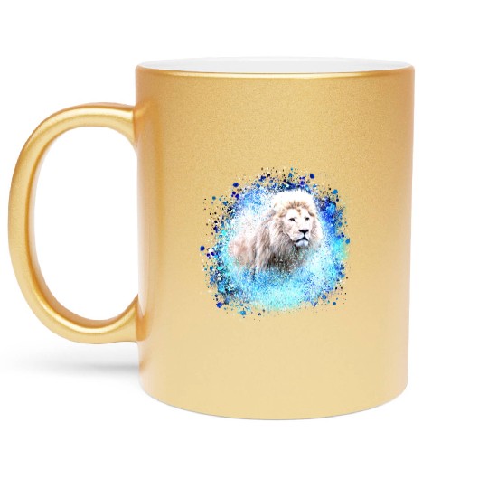lion,graffiti,painting,blue,white lion Metallic Mugs