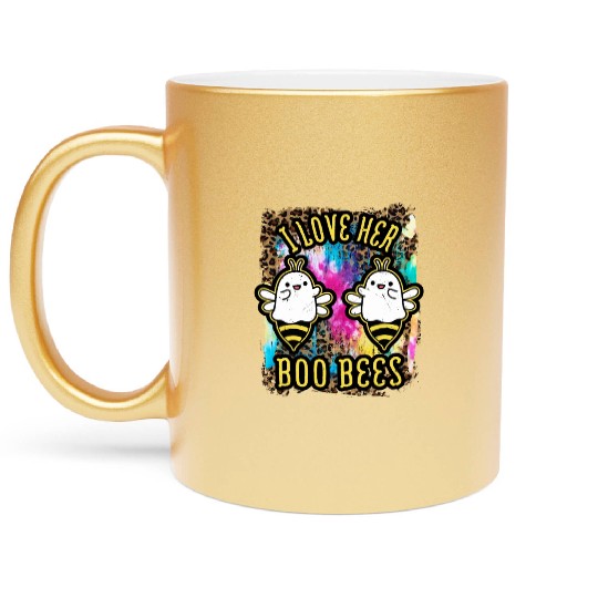 Halloween I love her Boo Bees Tie Dye Metallic Mugs