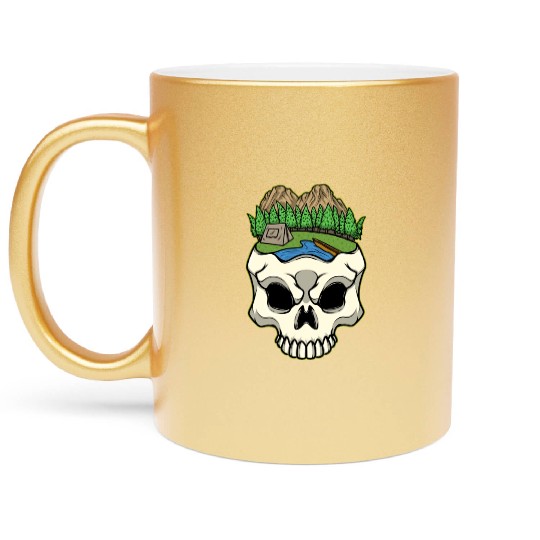 Skeleton Head Camp Campsite Camper Camping Metallic Mugs