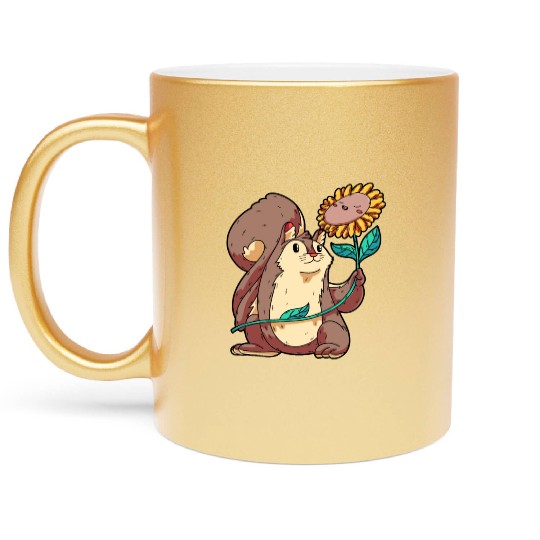 Wildlife Animal Squirrel & Sunflower-Themed Metallic Mugs
