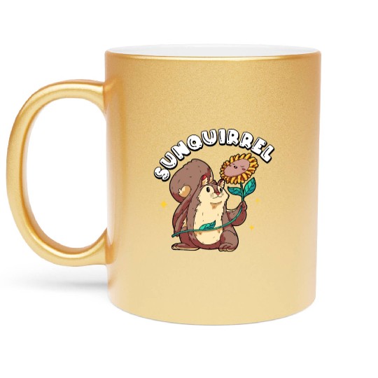 Sunquirrel Squirrel & Sunflower-Themed Leisure Metallic Mugs
