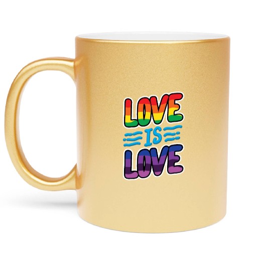 Gay Pride Lesbian LGBT Rainbow Love is Love Metallic Mugs