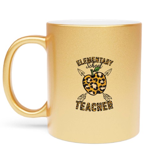 Elementary School Teacher Leopard Print Metallic Mugs
