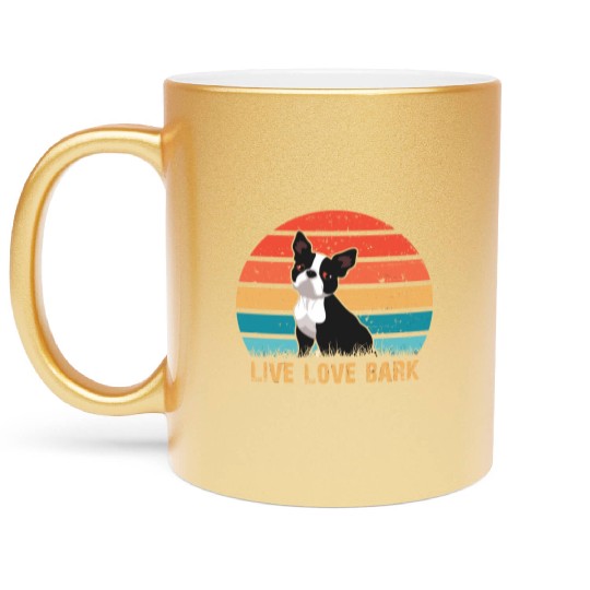 Live Love Bark Retro Vintage Boston Terrier Funny Metallic Mugs