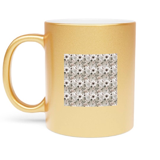 Beige Sage Green Floral Pattern Metallic Mugs