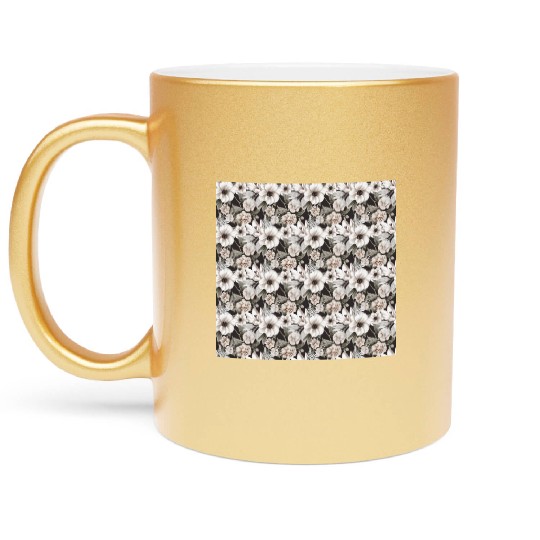 Beige Sage Green Floral Pattern Metallic Mugs
