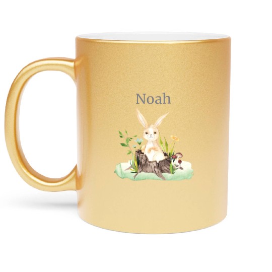 Waldtier Reh Hase Hedgehog Flowers Name Noah Metallic Mugs