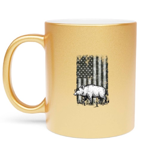 Patriotic Wild Boar Hunting Season For Hog Metallic Mugs