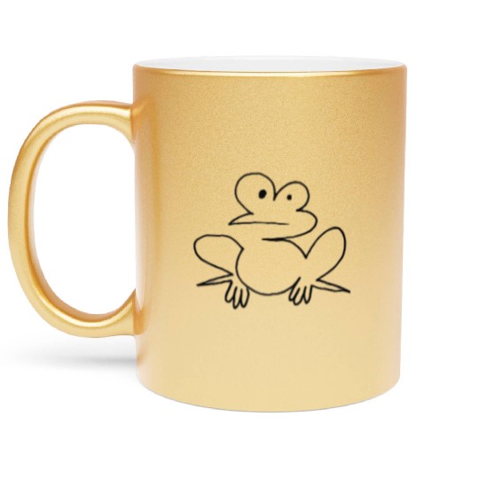 draw a cute little frog again with line art Metallic Mugs