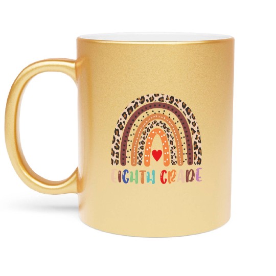 Eighth Grade Teacher Leopard Rainbow Metallic Mugs