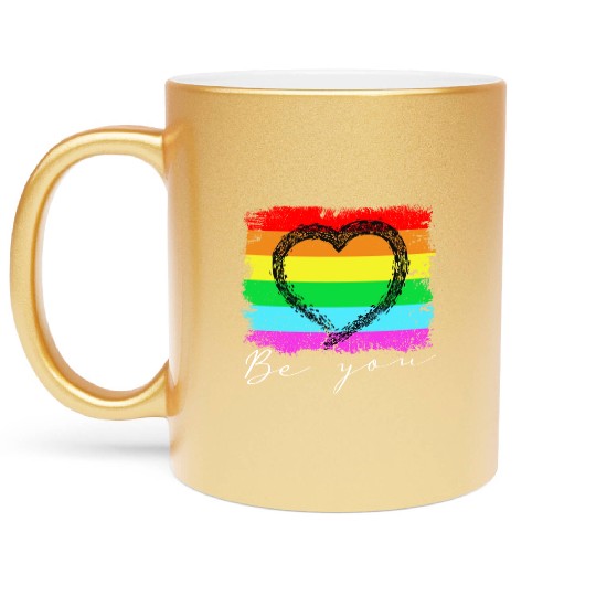 Be you - Rainbow Heart Love Gay LGBTQ Tolerance Metallic Mugs
